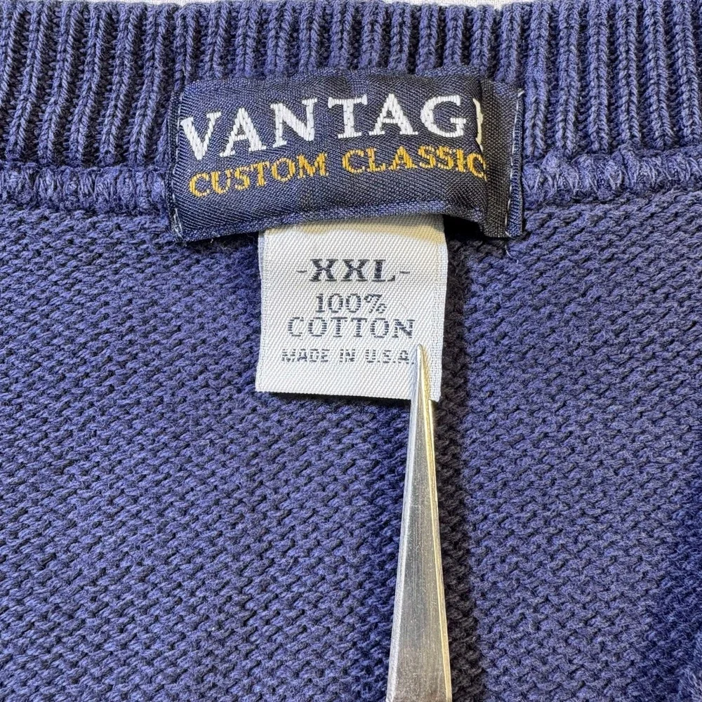 Vantage Custom Classic Navy‎ Blue V Neck New Trier Athletic Sweater Vest XXL